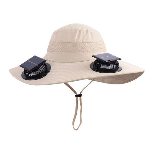 Solar & USB Powered Cooling Hat with Dual Fan – Khaki Outdoor Sun Hat