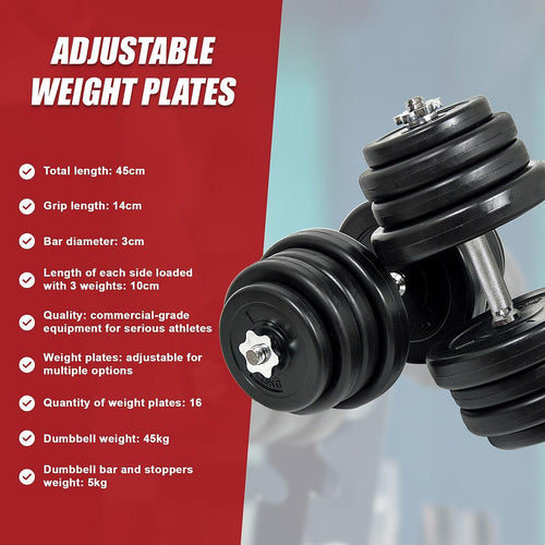 50KG Dumbbell Adjustable Weight Set 