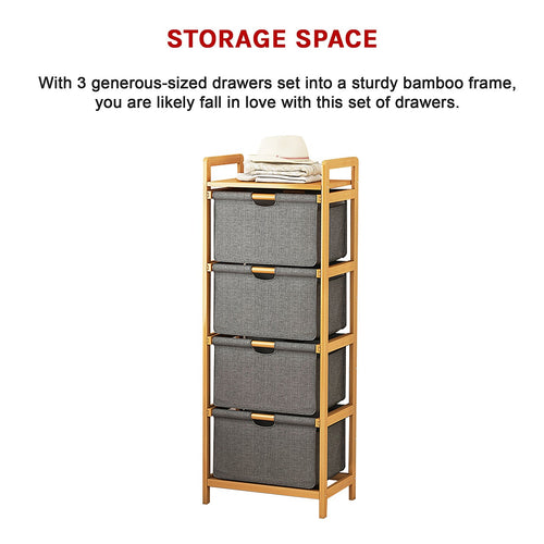 Bamboo Shelf with Storage Hamper – Wooden Organiser Rack with 4 Removable Laundry Bags