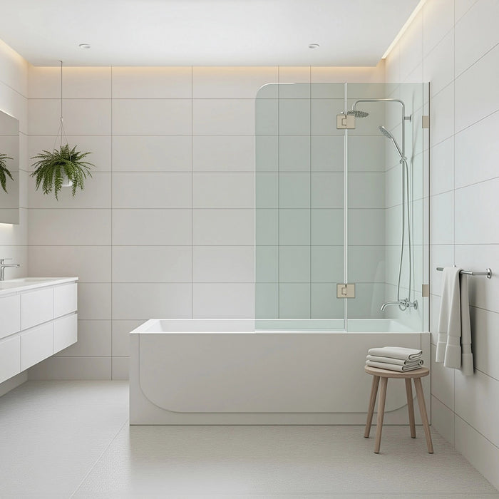 120cm Frameless Glass Bath Screen with Stainless Steel Brackets - White