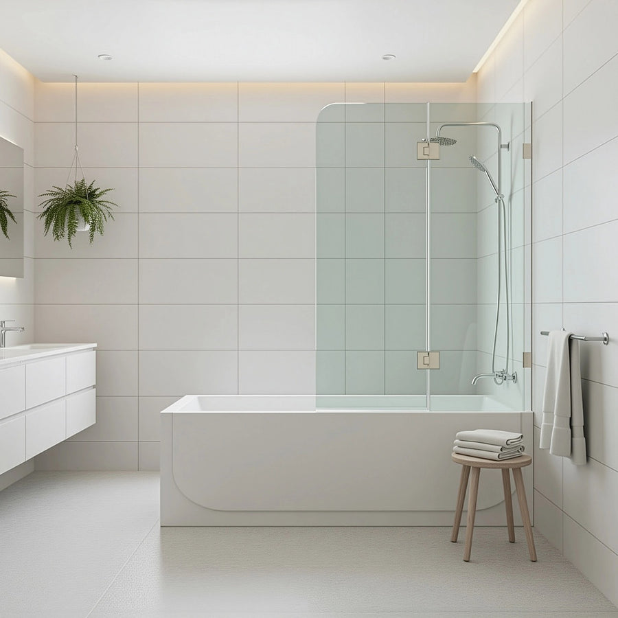 90cm Frameless Glass Bath Screen with Stainless Steel Brackets - Black