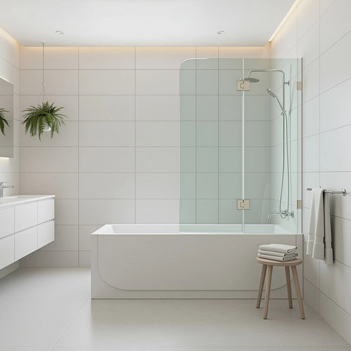 90cm Frameless Glass Bath Screen with Stainless Steel Brackets - Gunmetal