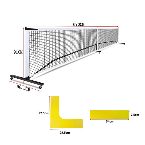Portable 6.7m Pickleball Net Set with Heavy-Duty Metal Frame & Smooth-Rolling Wheels