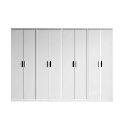 320x200cm 8-Door White Steel 1 Hanging and 3 Shelf Wardrobe with Black Handle Storage Cabinet
