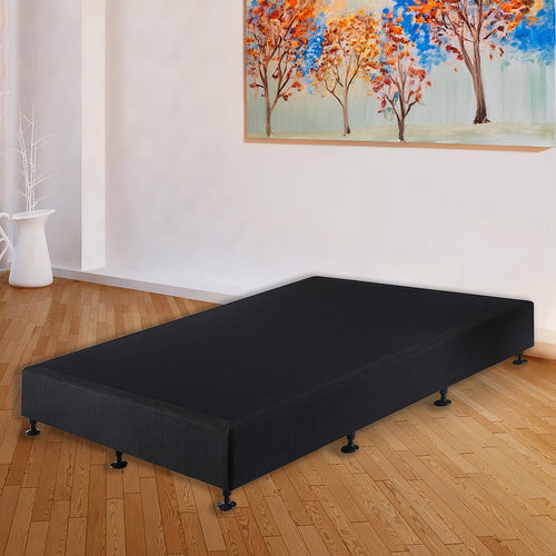 King Single Slatted Ensemble Bed Base - Midnight Black Linen Breathable Cover