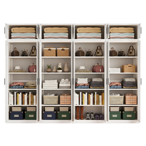 320x240cm 8-Door White Steel Shelf Wardrobe with Black Handle Storage Cabinet