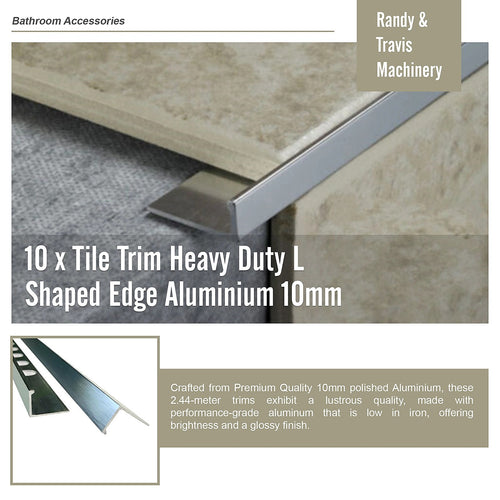10 x Tile Trim Heavy Duty L Shaped Edge Polished Aluminium  10mm 