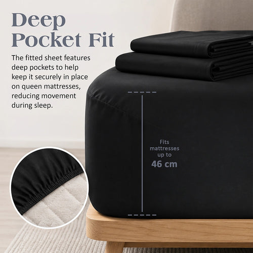 Queen 4 Piece Microfiber Sheet Set Deep Pocket Black