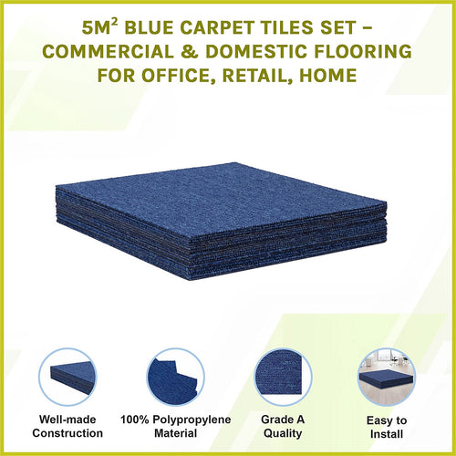 5m² Blue Carpet Tiles Set – Commercial & Home Flooring for Office, Retail & Living Areas