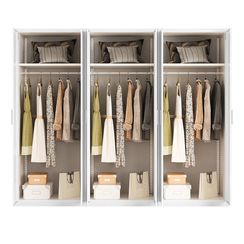 240x200cm 6-Door White Steel Hanging Wardrobe with White Handle Storage Cabinet