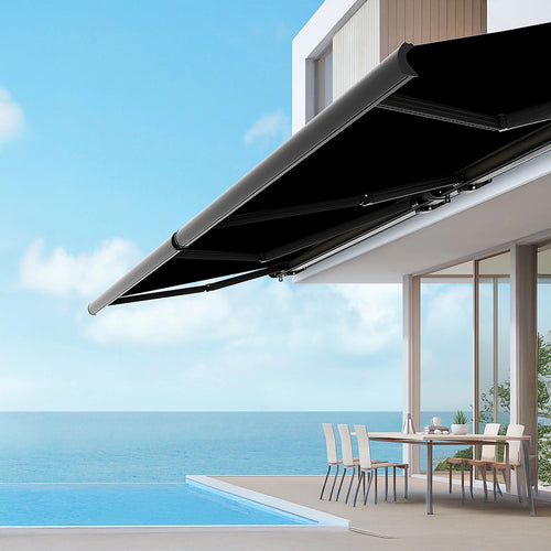 Heavy Duty Full Cassette Retractable Awning: Motorised 4x3m Black Sunshade