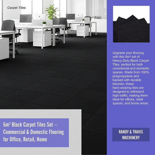 5m² Black Carpet Tiles Set – Commercial & Home Flooring for Office, Retail & Living Areas