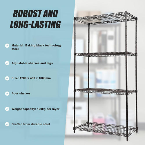 Modular Wire Storage Shelf 1200 x 450 x 1800mm Steel Shelving - Baking Black Technology