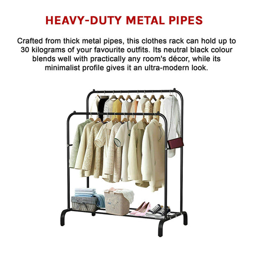 Heavy Metal Double Clothes Rail Hanging Rack Garment Display Stand Storage Shelf
