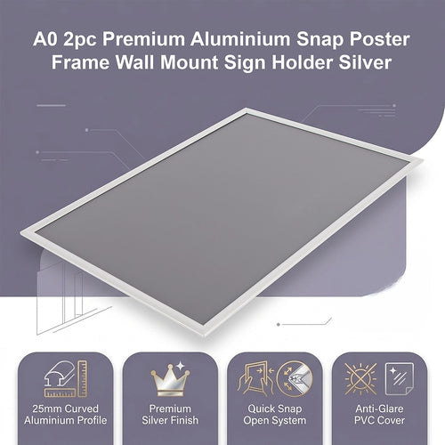 A0 2pc Premium Aluminium Snap Poster Frame Wall Mount Sign Holder Silver