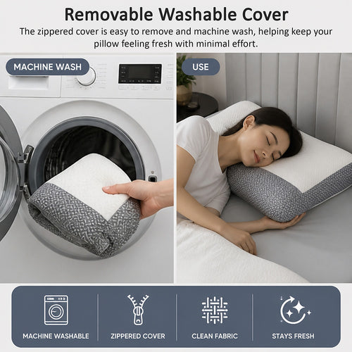 Ergonomic Contour Bed Pillow with Washable Cover & Soybean Fibre Fill