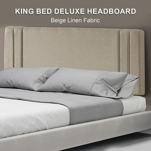 Beige Linen Fabric King Deluxe Headboard Bedhead