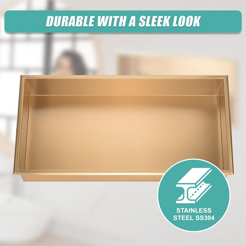 641 x 336 x 101mm Shower Niche Single Shelf Organizer No Tile Needed in Gold Finish