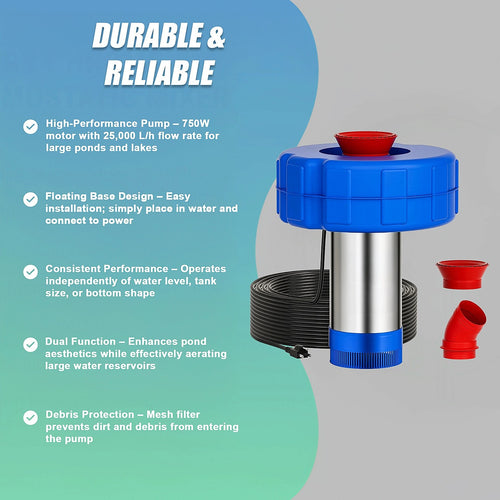 Large Floating Pond Fountain Pump for Outdoor Water Features & Efficient Aeration