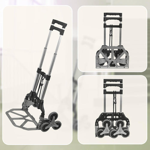 Stair Climbing Trolley 6 Wheels Aluminium Folding Hand Cart Climb Steps