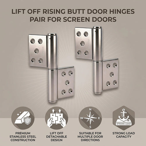 Lift Off Rising Butt Door Hinges Pair for Screen Doors