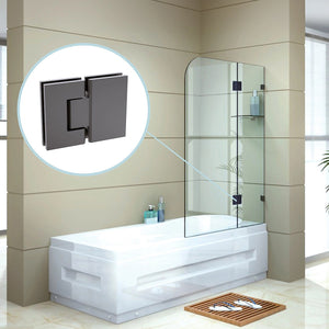 100cm Frameless Glass Bath Screen with Brass Brackets - Gunmetal