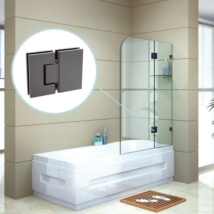 100cm Frameless Glass Bath Screen with Brass Brackets - Gunmetal