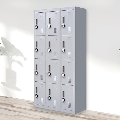 12-Door Locker – Grey with 4-Digit Combination Lock | Secure Storage for Office, Gym or School Use