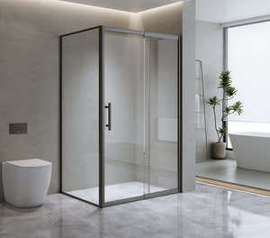 Adjustable 1400x920mm Single Door Sliding Glass Shower Screen with Shower Handle Style 2 - Black