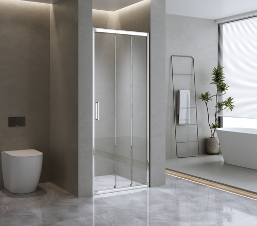 Adjustable Contemporary Chrome Wall to Wall Sliding Shower Screen – 116-120cm - Shower Handle Style 3 - Chrome