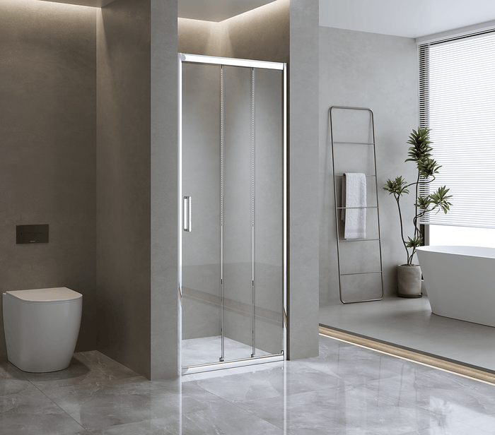 Adjustable Contemporary Chrome Wall to Wall Sliding Shower Screen - 116-120cm