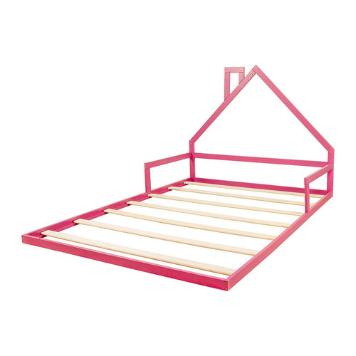 Pine Floor Bed House Frame in Pink for Kids and Toddlers - Double