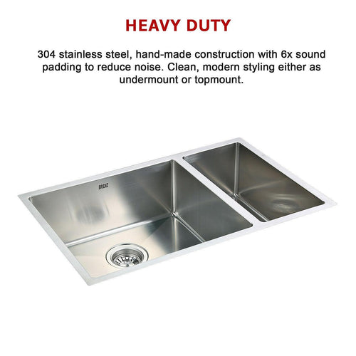 1.2mm Handmade Double Stainless Steel Sink with Waste - 715x440mm