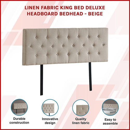 King Linen Fabric Deluxe Headboard Bedhead in Beige