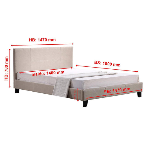 Double Bed Frame Beige Linen Fabric
