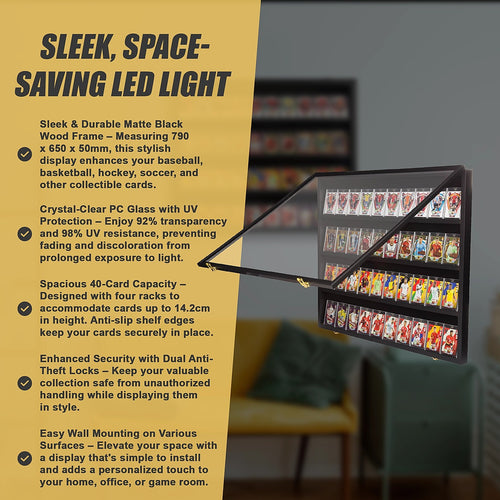 Sports Card Display Case – Holds 40 Graded Cards, Polycarbonate Glass