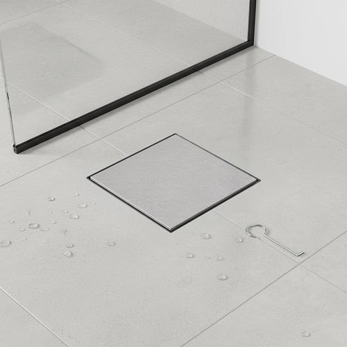 10 x 10cm Square Shower Drain with Tile Insert Grate – Matte Black Stainless Steel