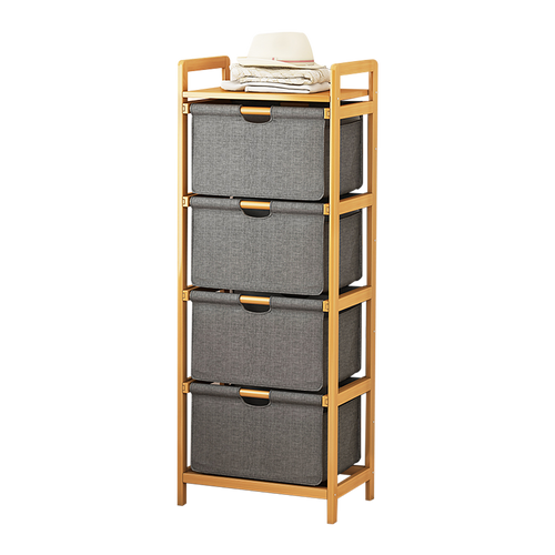 Bamboo Shelf with Storage Hamper – Wooden Organiser Rack with 4 Removable Laundry Bags