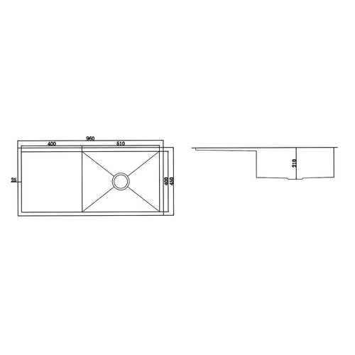 960x450mm Stainless Steel Single Bowl Sink with Round Waste