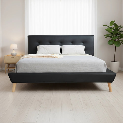 Double PU Leather Deluxe Bed Frame - Black