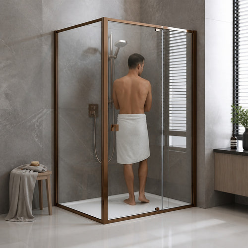 Semi-Frameless Shower Screen – Dust Brown, Front: (114~122)x195cm, Side: (89~92)x195cm