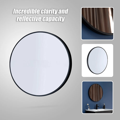 80cm Round Wall Mirror Bathroom Makeup Mirror by Della Francesca - Black
