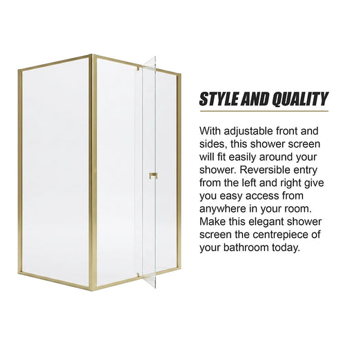 Adjustable Semi Frameless Shower Screen Front: (114~122)x195cm with Gold Hardware and Side: (98~101)x195cm