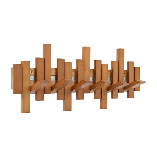 Wood Wall Mounted Coat Rack with 6 Flip Down Hooks 44cm Foldable Bamboo Wall Hook Rack