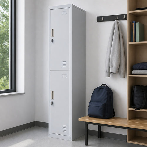 2-Door Metal Locker Cabinet in Grey – Padlock-operated