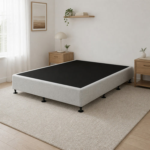 Queen Slatted Ensemble Bed Base - Grey Linen Breathable Cover