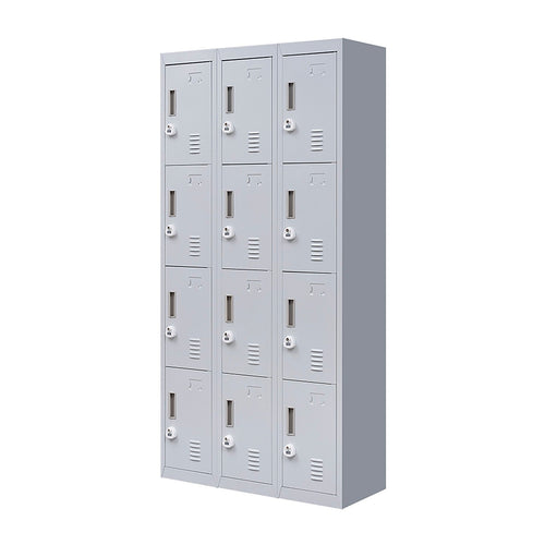 12-Door Steel Locker – Grey, 3-Digit Combination Lock
