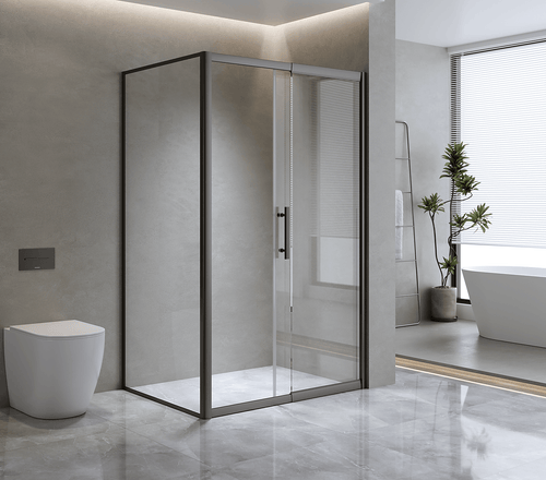 Adjustable 1500x800mm Single Door Sliding Glass Shower Screen with Shower Handle Style 2 - Black