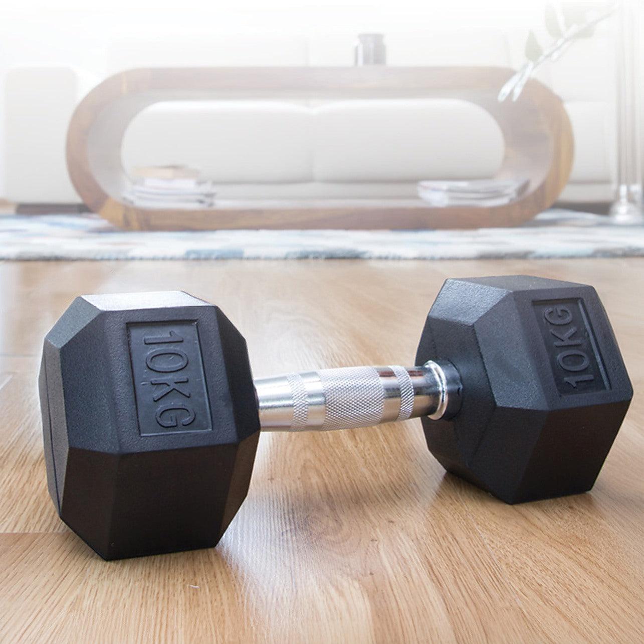 10kg Commercial Rubber Hex Dumbbell - Main Image