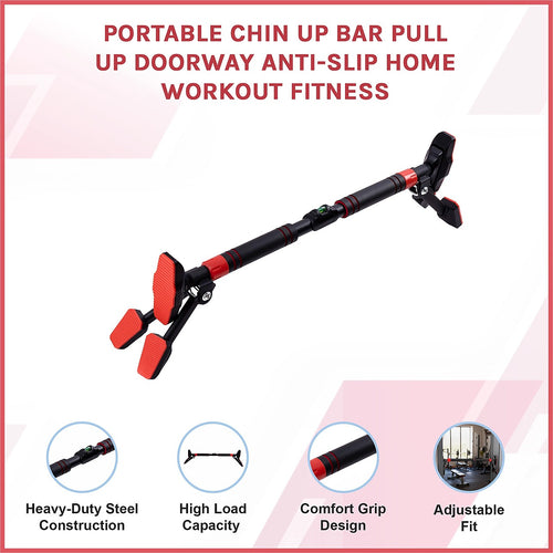 Portable Chin Up Bar Pull Up Doorway – Anti-Slip Home Workout Fitness Bar for Strength Training